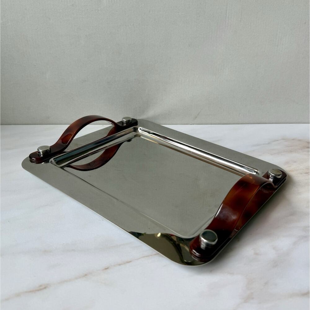 Chrome Vanity Tray Oscar De La Renta Intrusion Plastic Tortoiseshell Handles